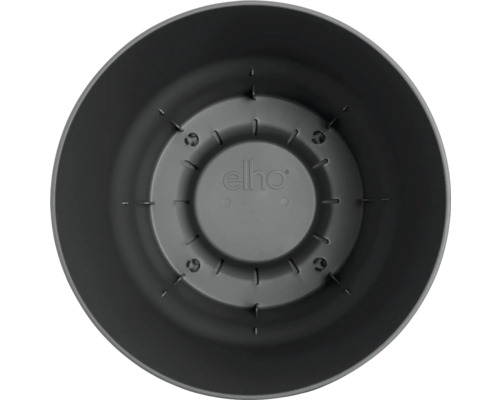 Vue intérieure d'un pot de fleurs rond en plastique avec le logo Elho