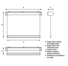 Dessin technique d'un store enrouleur avec dimensions