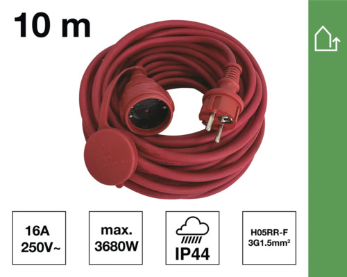 10 Meter Verlängerungskabel mit Schutzkontaktstecker und -kupplung