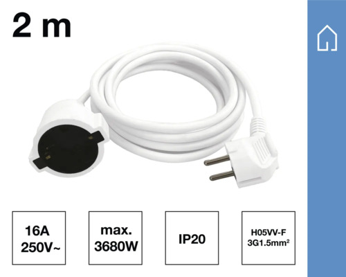 Câble d'alimentation de deux mètres avec fiche et raccord