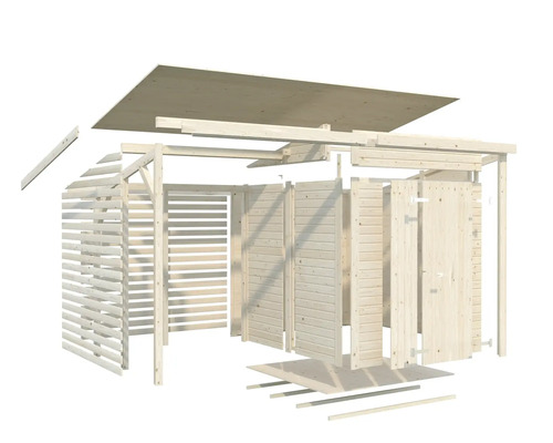 Schéma éclaté d'un abri de jardin en bois