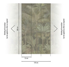 Papier peint photo avec motif jungle de palmiers, dimensions 159 par 280 centimètres, largeur de lé 53 centimètres, raccordable à l'infini.