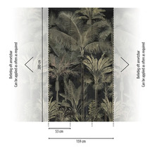 Papier peint intissé à motif de palmiers tropicaux, 159 par 280 centimètres, raccordable à l'infini, largeur de lé 53 centimètres.