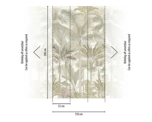 Papier peint photo avec motif de palmiers tropicaux, 159 sur 280 centimètres, raccordable à l'infini.