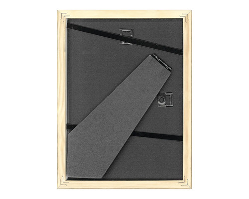 Rückseite eines Holzfotorahmens mit Aufsteller