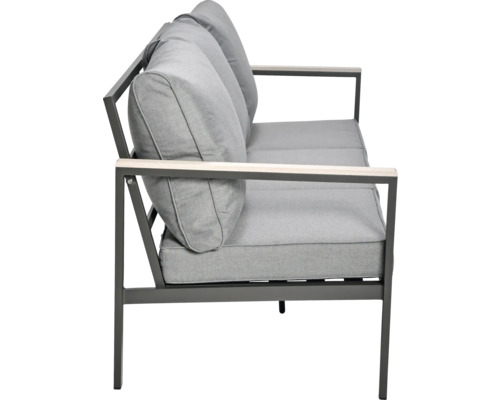 Gartensofa mit Metallrahmen und grauen Polstern