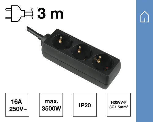 Dreifach-Steckdosenleiste mit 3 Meter Zuleitung