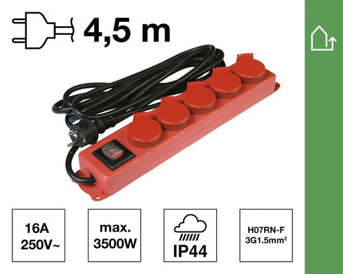 Multiprise avec cinq prises et câble de 4,5 mètres