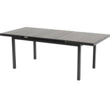 Table de jardin extensible avec un plateau à lattes et un piètement