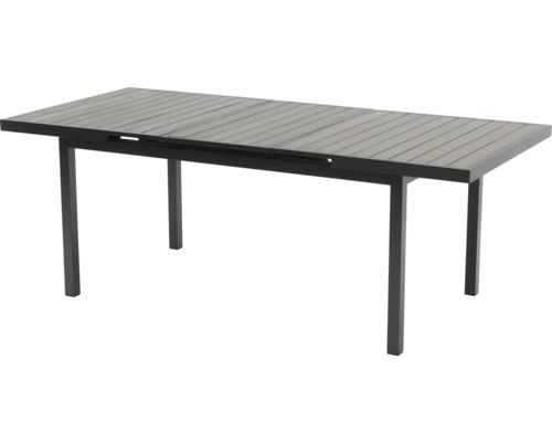 Table de jardin extensible avec un plateau à lattes et un piètement