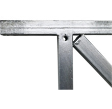 Detailansicht eines verzinkten Metallpfostenträgers mit Bohrung