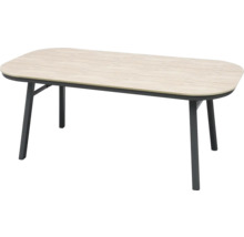 Table de jardin rectangulaire aspect bois avec pieds en métal