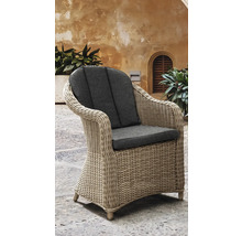 Fauteuil tressé avec coussins gris pour l'extérieur