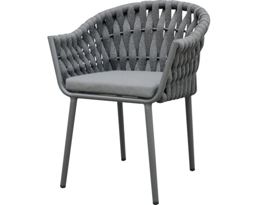 Fauteuil de jardin gris avec revêtement en cordage et accoudoirs