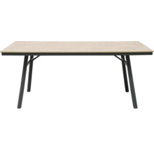 Table rectangulaire avec plateau brun clair et piètement foncé