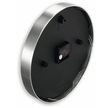 Rückseite einer Wanduhr mit Gehäuse aus Metall