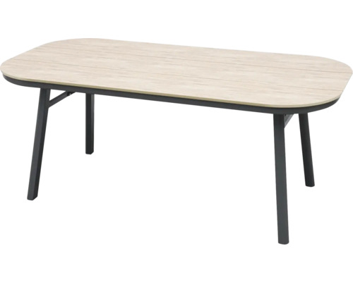 Rechteckiger Gartentisch mit Holzoptik und Metallbeinen