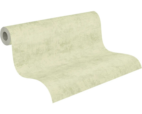 Vliestapete in Beige mit Betonoptik und strukturierter Oberfläche auf einer Rolle.