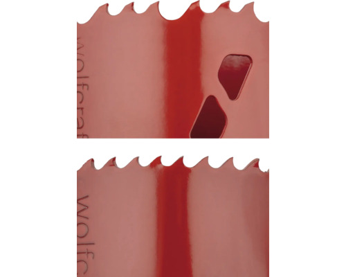 Vue détaillée d'une scie cloche avec dents et découpes.