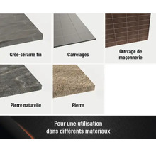 Aperçu des matériaux en grès cérame fin, carrelages, maçonnerie, pierre naturelle et pierre