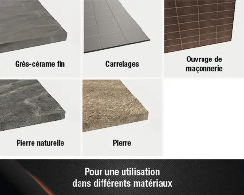 Aperçu des matériaux en grès cérame fin, carrelages, maçonnerie, pierre naturelle et pierre