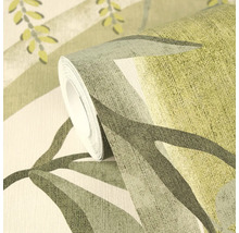 Papier peint intissé avec motif de feuilles texturées et branches au design naturel.