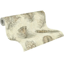 Papier peint intissé avec motif de plumes sur un rouleau