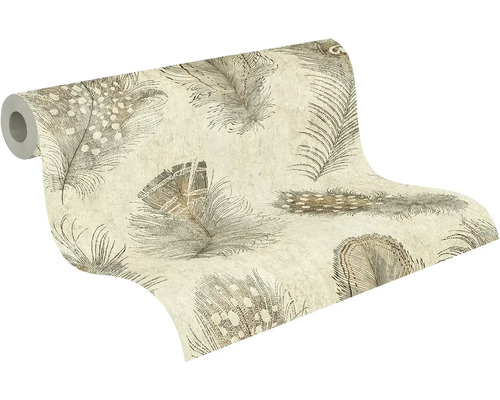 Papier peint intissé avec motif de plumes sur un rouleau