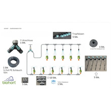 Système d'irrigation Biohort avec raccord en Y, goutteurs, tuyau en PE, tuyau en PVC et ruban adhésif en téflon