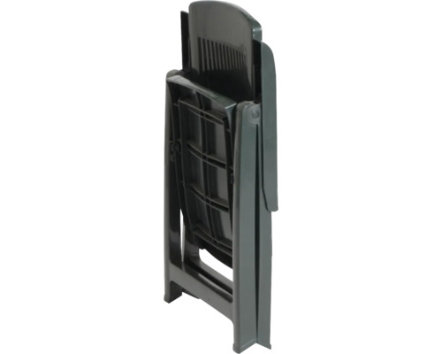 Chaise de jardin pliante en plastique vert foncé.