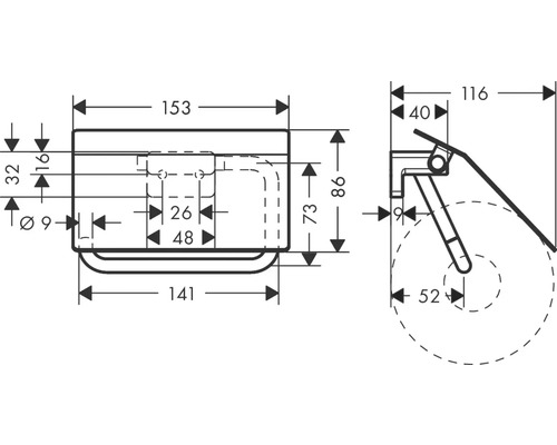 Dessin technique d'un porte-papier toilette avec dimensions