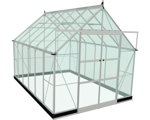 Serre avec panneaux de verre et cadre en aluminium