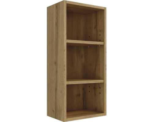 Wandregal aus Holz in Eichenoptik mit drei Fächern.