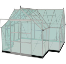Serre avec parois en verre et structure en métal