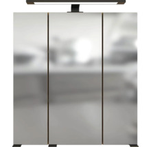 Dreitüriger Spiegelschrank für das Badezimmer mit einer LED Aufsatzleuchte.