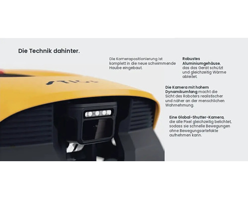Gros plan de la caméra d'un robot tondeuse Stiga