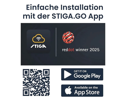 Application Stiga Go pour une installation facile avec QR code, Google Play et App Store
