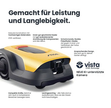 Gelber und schwarzer Rasenmähroboter mit Stiga Logo
