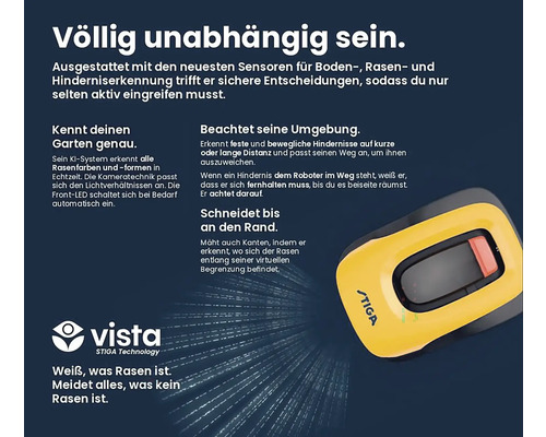 Gelber Stiga Mähroboter für Rasenflächen
