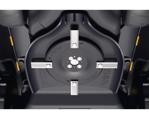 Nahaufnahme des Stiga Mähwerks mit Messern