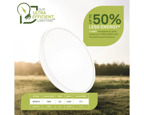 Lampe Briloner avec des informations sur l'efficacité énergétique et les données techniques