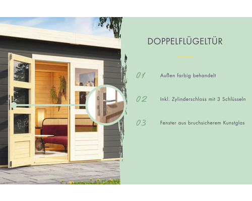 Doppelflügeltür mit Zylinderschloss und bruchsicherem Kunstglas