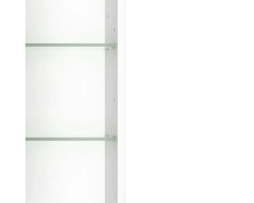 Innenansicht eines Schranks mit verstellbaren Glaseinlegeböden und Fachbodenträgern.
