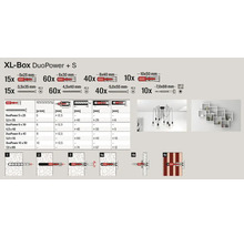 Fischer XL-Box DuoPower mit Dübeln und Schrauben verschiedener Größen, Anwendungsbeispiele für eine Lampe und ein Wandregal