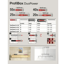 ProfiBox DuoPower mit Dübeln und Anwendungsbeispielen