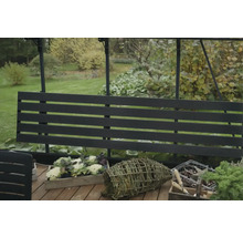 Photo extérieure d'un jardin avec serre et plantes de jardin en pots