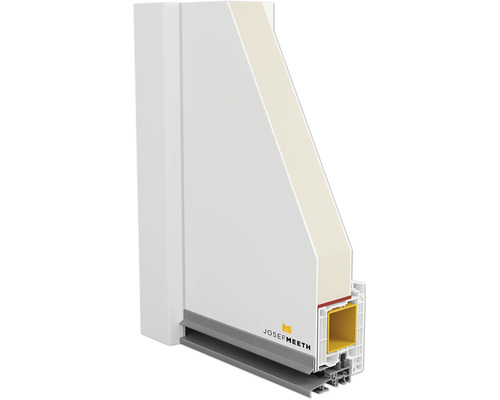 Querschnitt eines Kunststofffensters mit Josef Meeth Logo