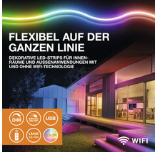 Rubans LED flexibles décoratifs pour intérieur et extérieur avec Wifi, dimmable, USB, télécommande, lumière colorée et longueur de 1,5 à 5 mètres.