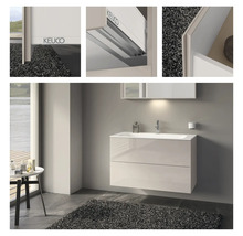 Salle de bains moderne avec meuble sous-lavabo, miroir et espace de rangement