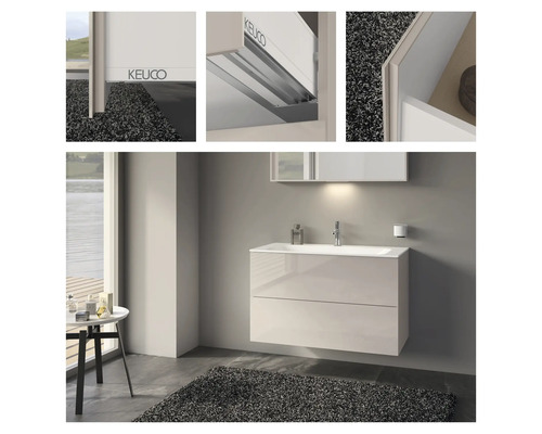 Salle de bains moderne avec meuble sous-lavabo, miroir et espace de rangement